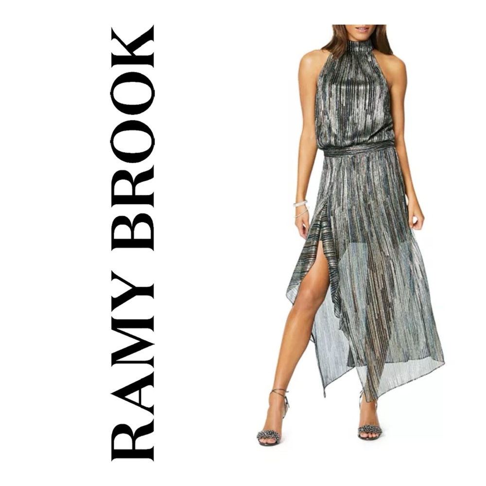 Ramy Brook Formal Sexy Elegant Long black Metallic midi Halter Maxi Dress Small